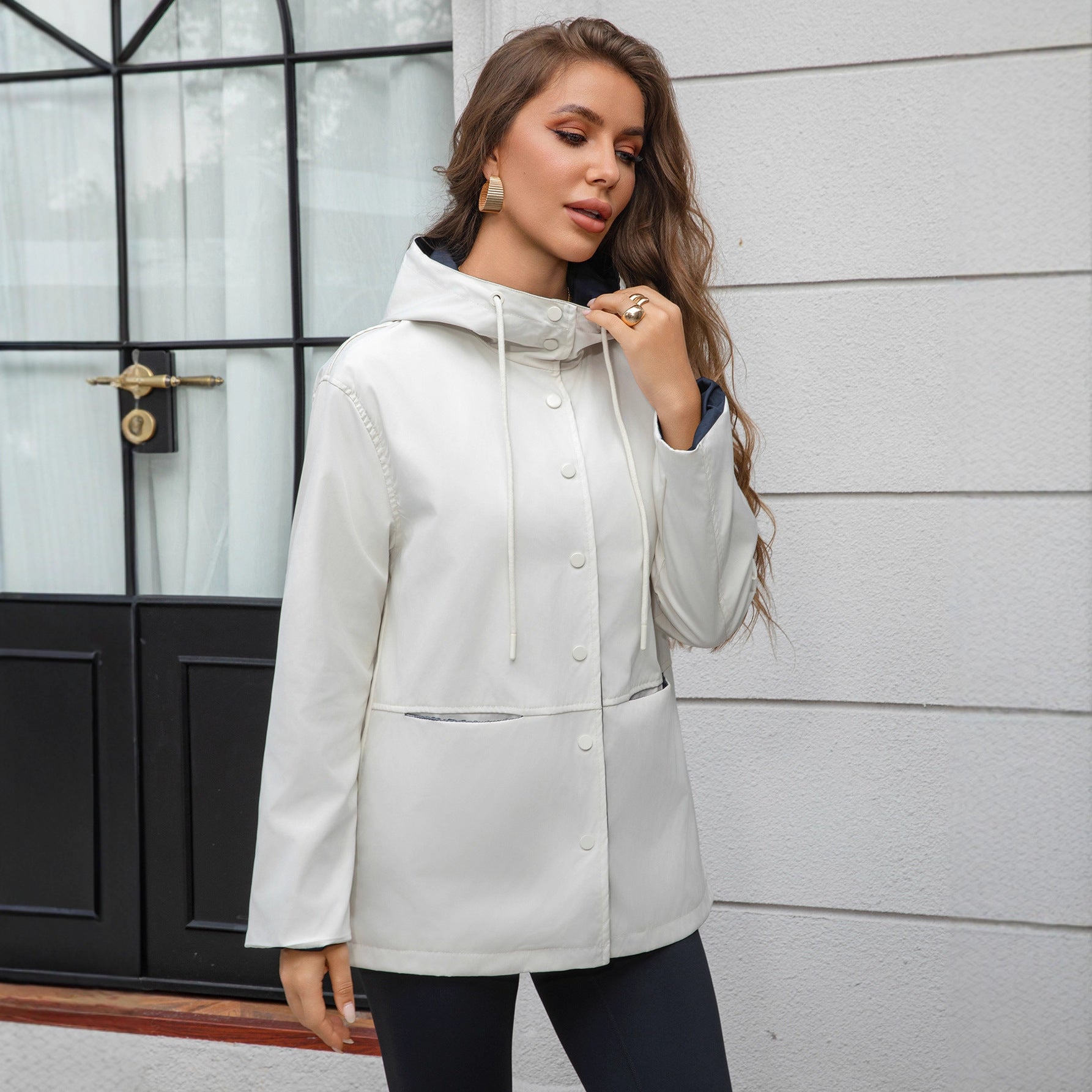 Women's Retro Color Block Hooded Casual Jacket