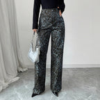 Autumn And Winter High-waisted Leopard Print Wide-leg Pants