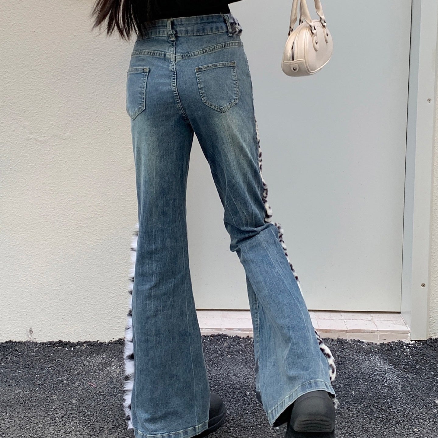 Women's Washed Leopard Splicing Skinny Jeans