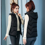 Ladies' Fashion Down Cotton Vest Short Mom Hooded Wear Warm Vest