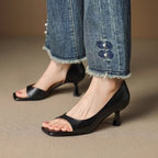 Simple One-strap Sandals Square Toe Open Toe Thin Heel Peep Toe Shoes