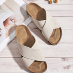 European And American Plus Size Khaki Round Toe Cross Roman Style Slip-on Flat Sandals