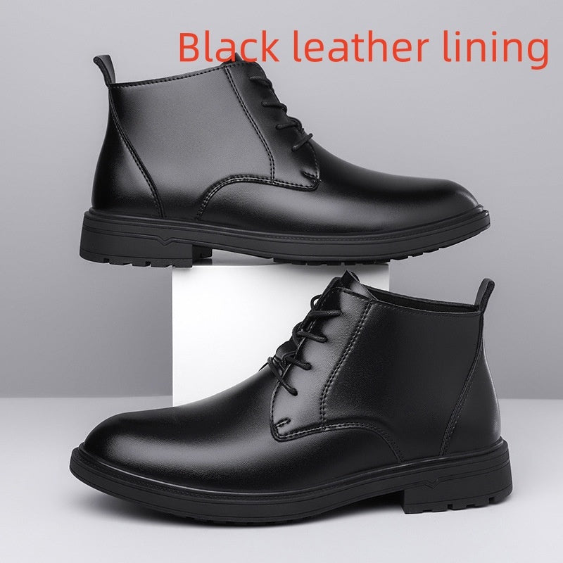 Retro Lace Up Denim Trendy Mid-length Warm Non-slip Men's Martin Boots