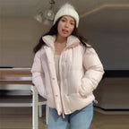 Detachable Hat Short Loose Cotton Coat Women