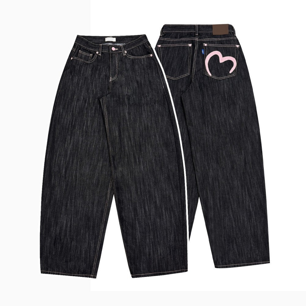Heart Printing Jeans Women's High Waist Straight Casual