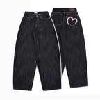 Heart Printing Jeans Women's High Waist Straight Casual