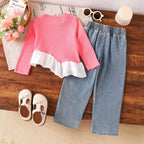 Stitching Lace Wool And Beard Denim Trousers Suit