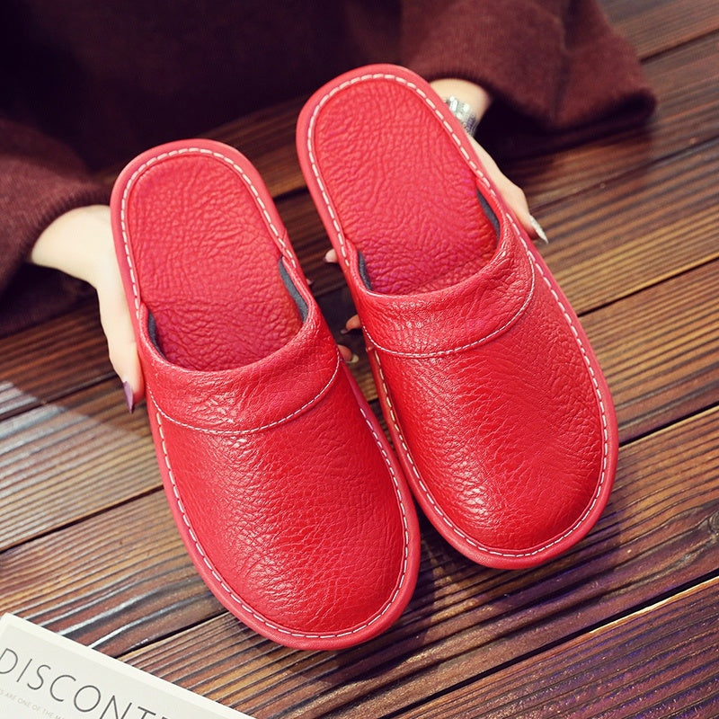 Home Leather Slippers Men's Plus Size Spring And Autumn Waterproof Platform