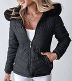 Cinched Hoodie With Fur Collar Short Jacket