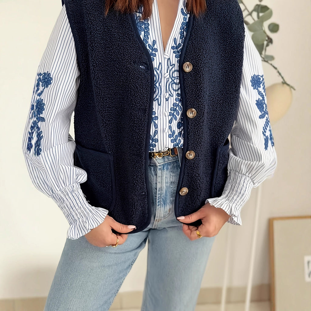 Women's Warm Outer Wear Lambswool Sleeveless Button Vest
