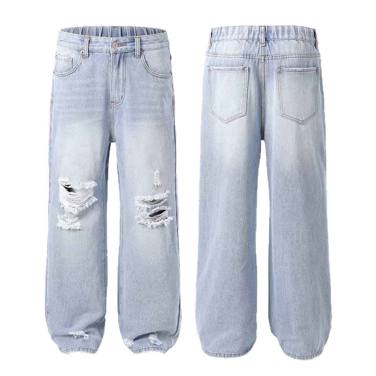 Ripped Straight Denim Women's Loose Trousers