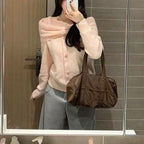 Lady's Long-sleeve Off-shoulder Gentle Style Knitted Sweater