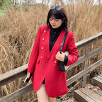 Autumn Large Size Women's Collarless Double-breasted Suit Jacket