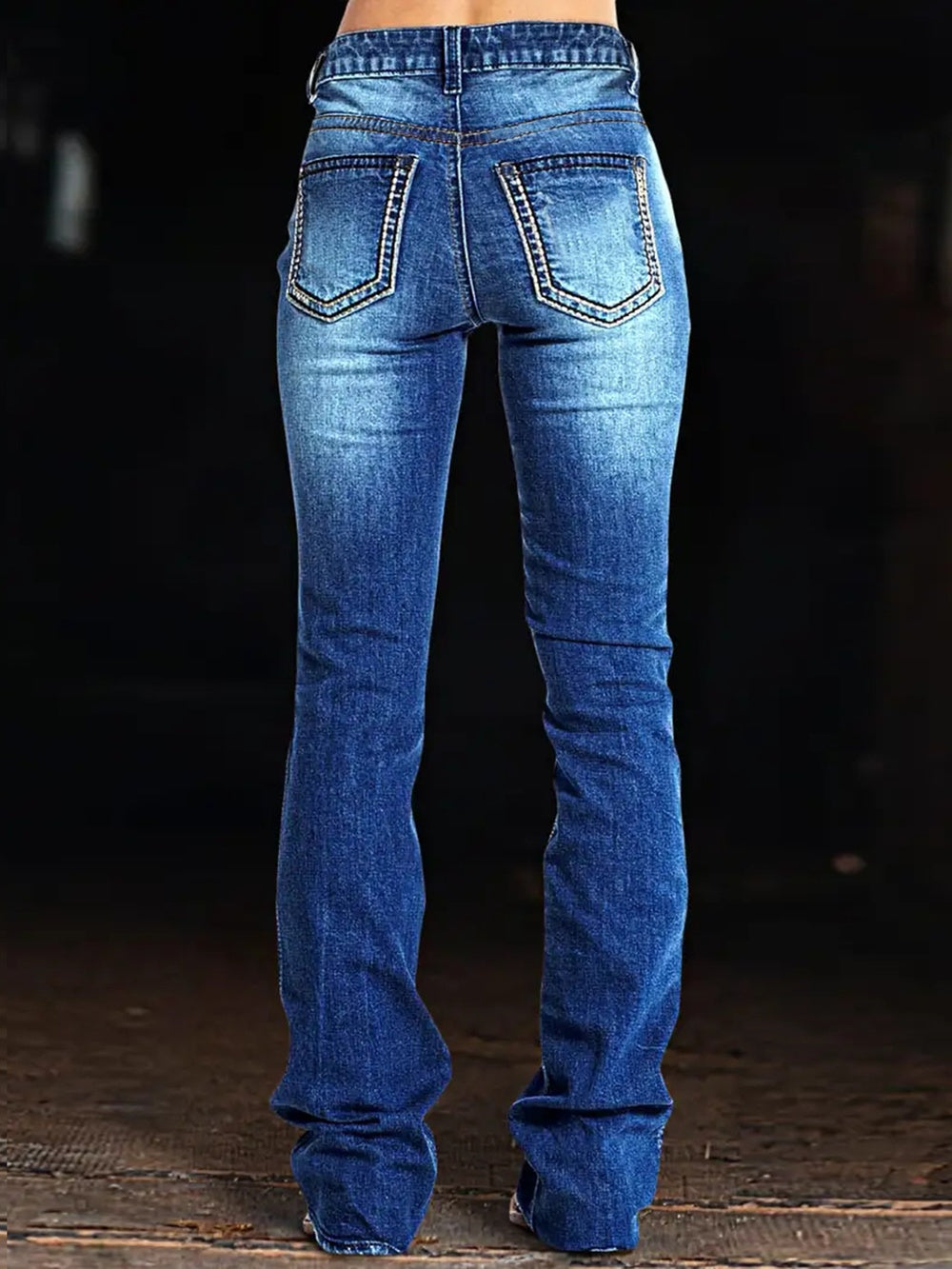 Women's Rhinestone Flare Jeans, Mid-Rise Stretch Denim With Geometric Studded & Embroidered Lower Leg, Bootcut Dress Pants