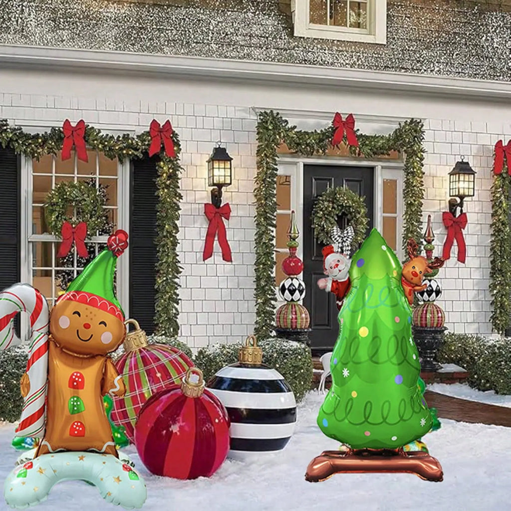 8 Pcs Inflatable Christmas Balloons Santa Claus Snowman Christmas Tree Designed Standing Balloons New Year Party Foil Balloons For Indoor And Outdoor Perfect Xmas Party Decorations Party Photo Prop - The Premium