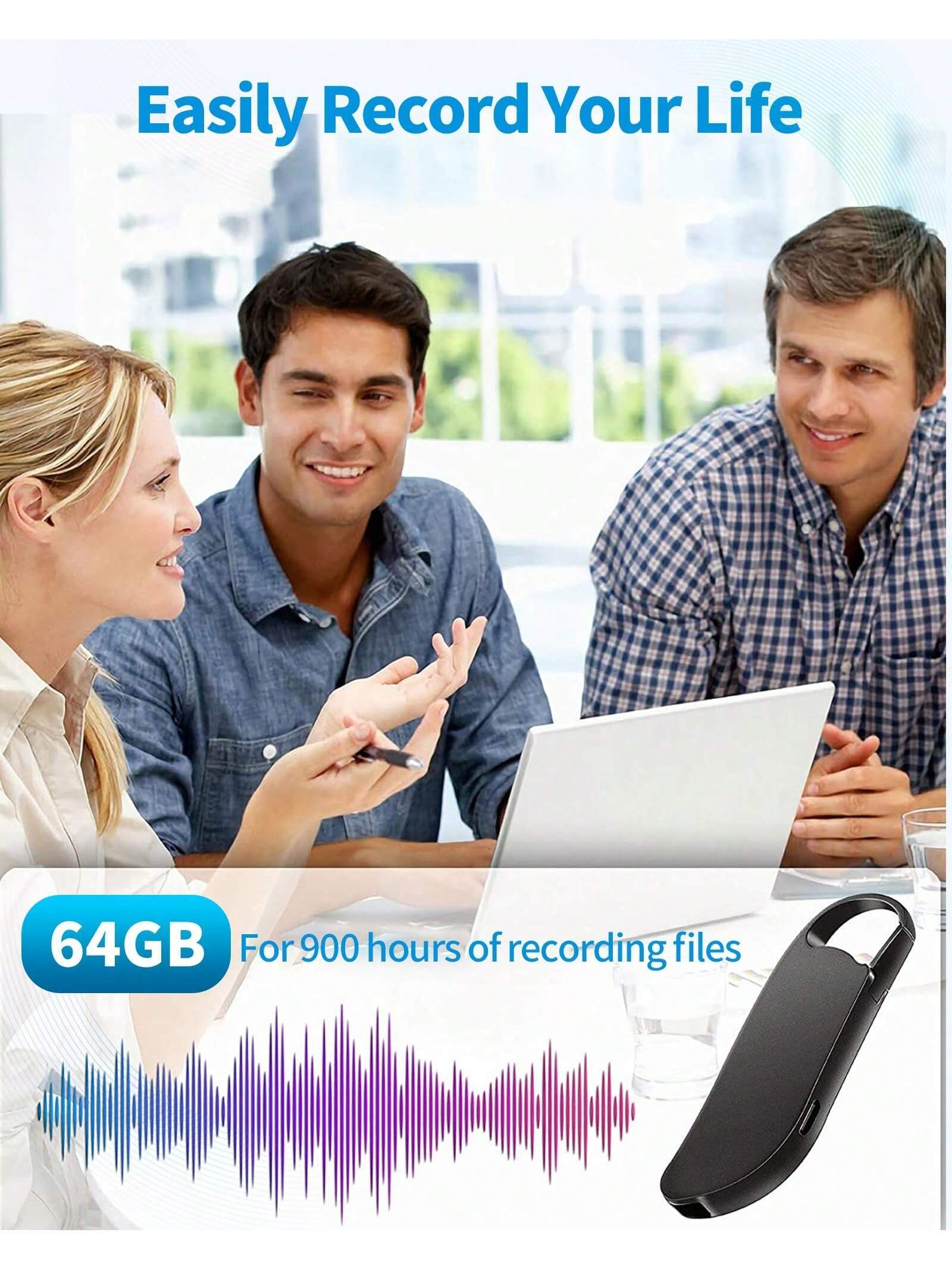 64GB Digital Voice Recorder, USB C Interface, Voice Activation And Noise Reduction, Suitable For Lectures, Meetings, Interviews, 900 Hours Of Large Capacity, Metal Casing