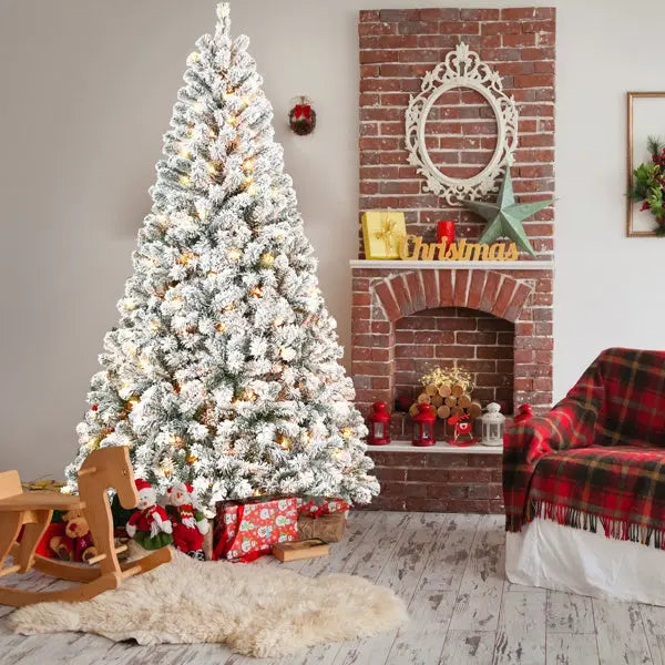 Artificial 5ft Flocked Christmas Tree With 407 PVC Branch Tips, 150L Warm White Led, Round Head, Foldable Base For Indoor Holiday Decorating - The Premium