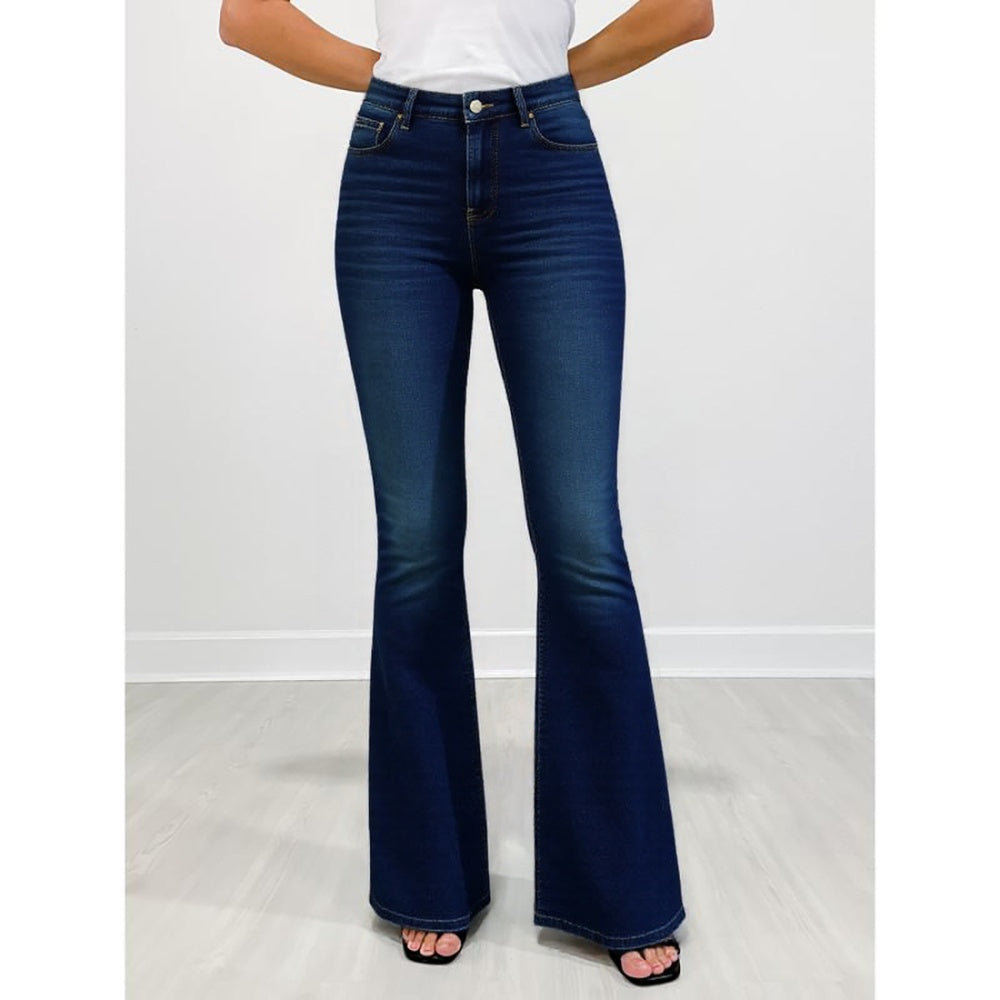 Gold Embroidered Horse Flare Jeans High-Waisted Dark Wash, Retro Western Cowgirl Chic, Festival Ready Must-Have Denim Pants