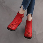 Chunky heel genuine leather ethnic style mid-heel Martin boots, handmade