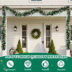 2 Pack 9FT Pre-lit Snow Flocked Christmas Garland, Lighted Artificial Xmas Garland With 200 Warm Lights And 440 Tips And Red Berries, For Front Door Gate Wall Xmas Party Decorations, Snowy Green - The Premium