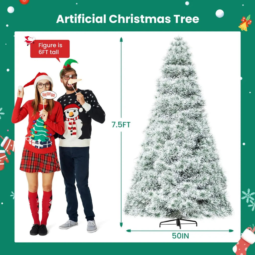 Pre-lit Artificial Christmas Tree, Prelighted Green Artificial Hinged Spruce Xmas Tree With 347 Branch Tips, 120 Incandescent Lights - The Premium