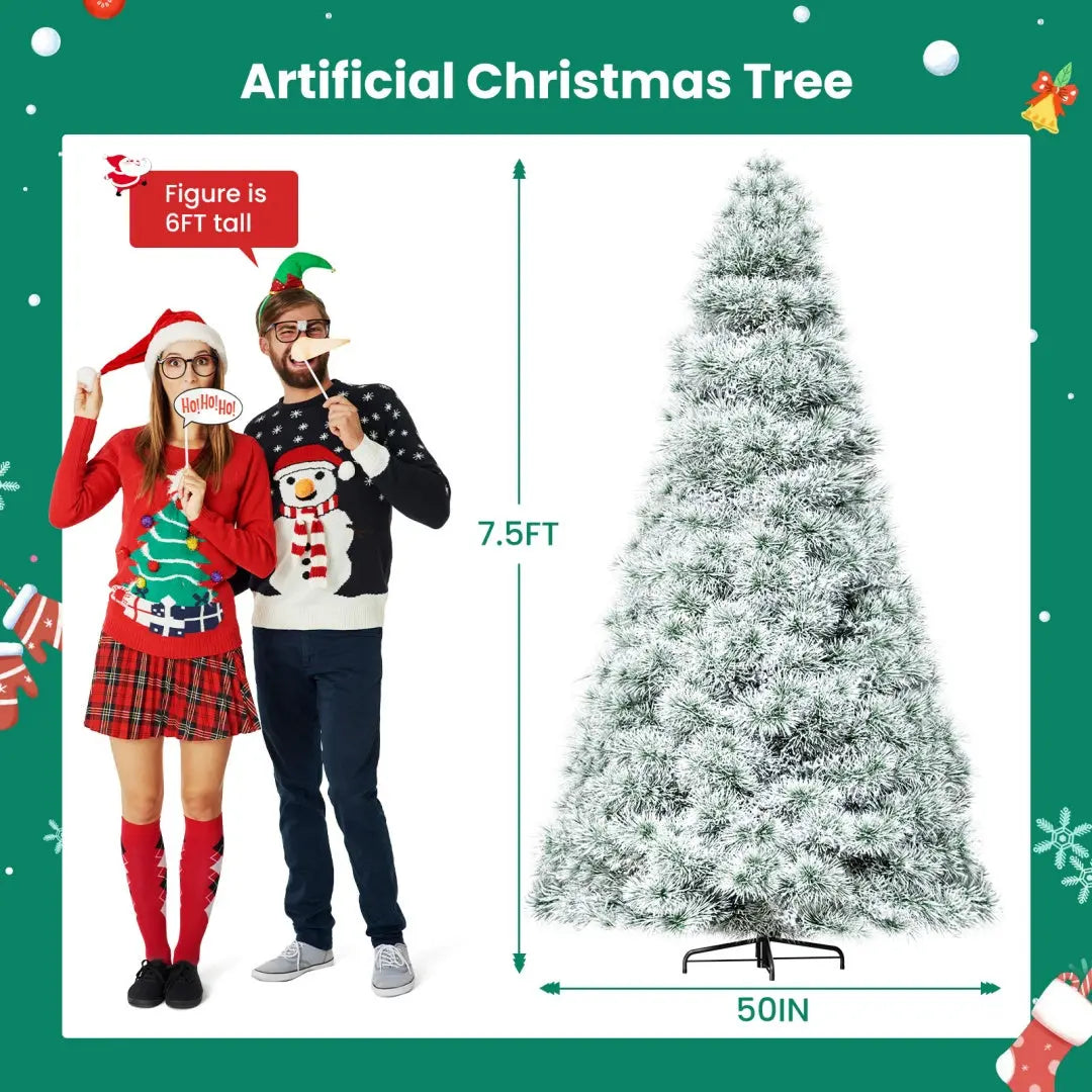 Pre-lit Artificial Christmas Tree, Prelighted Green Artificial Hinged Spruce Xmas Tree With 347 Branch Tips, 120 Incandescent Lights - The Premium