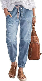 Women's High-Waist Lace-Up Jeans, Wide-Leg Full-Length Jeans With A Sexy Corset-Style Side Lacing, Statement Denim For Parties And Festivals.