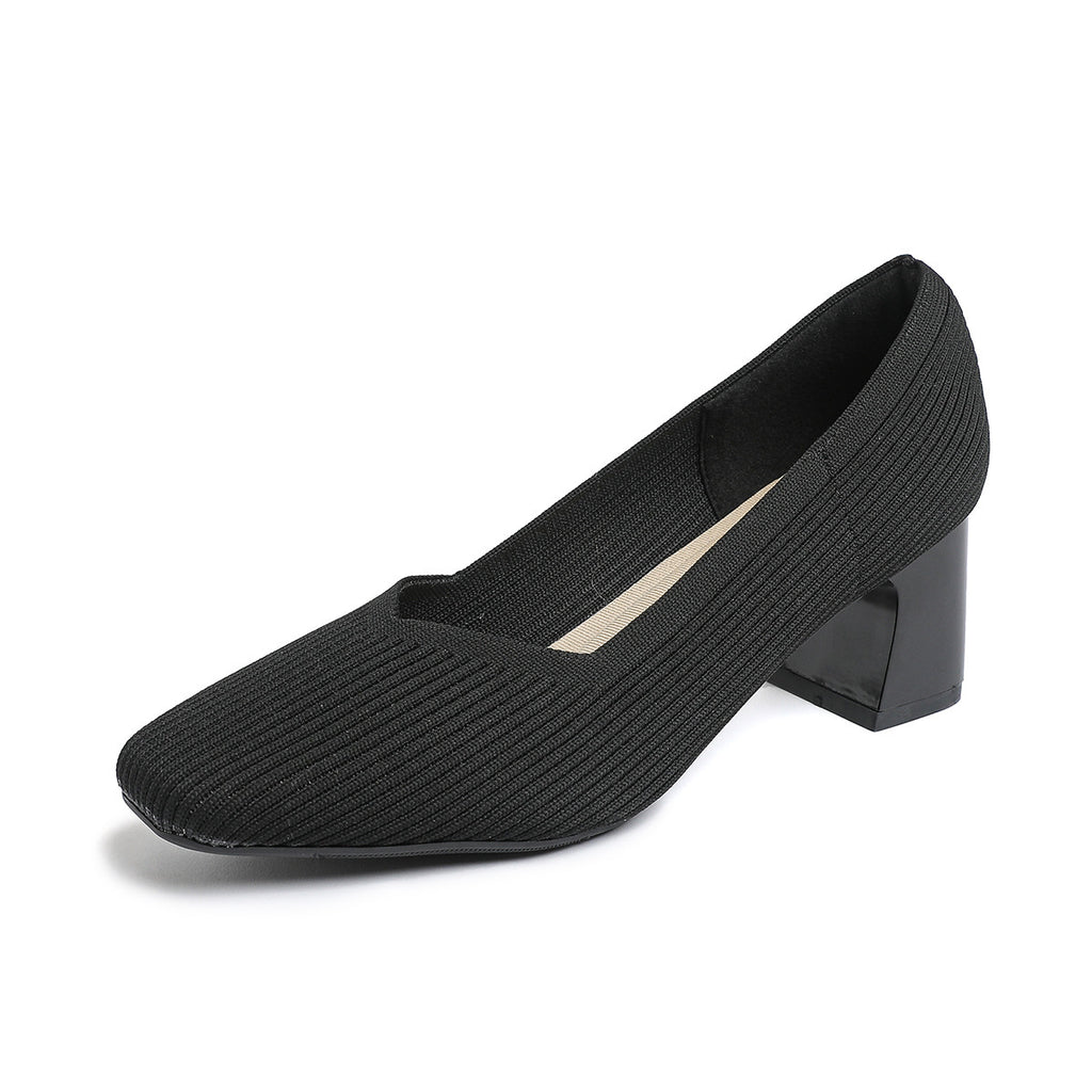 Women's Thick Head Stiletto Knitted Shoes Comfortable And Breathable For Commuting Versatile