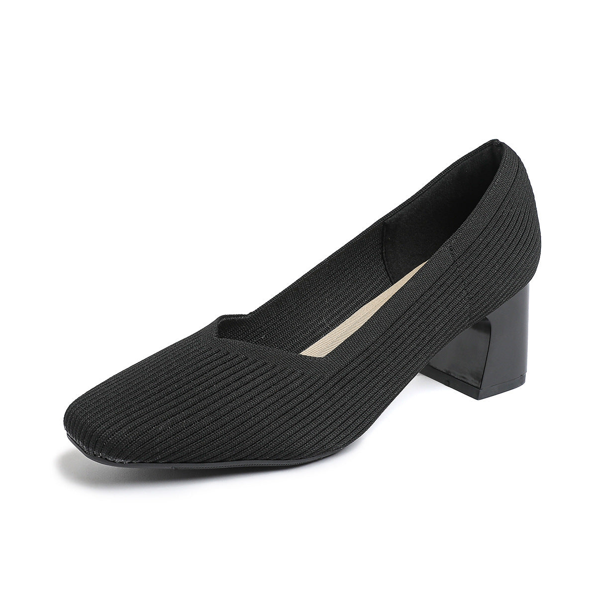 Women's Thick Head Stiletto Knitted Shoes Comfortable And Breathable For Commuting Versatile