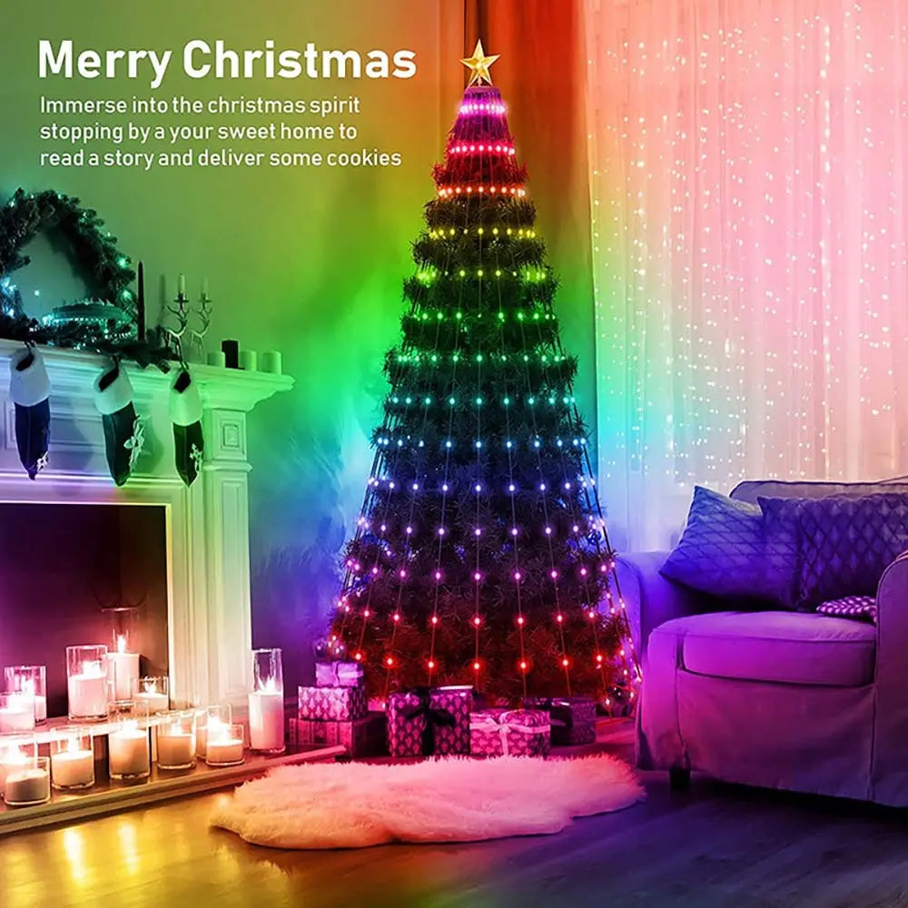 5-Foot Smart Christmas Tree With Lights - 400 LED Lights, Remote And App Control - Music Sync, 11 Modes - Green Wiring, Suitable For Artificial Trees - Multi-Color And Warm White, Indoor Outdoor Use - The Premium