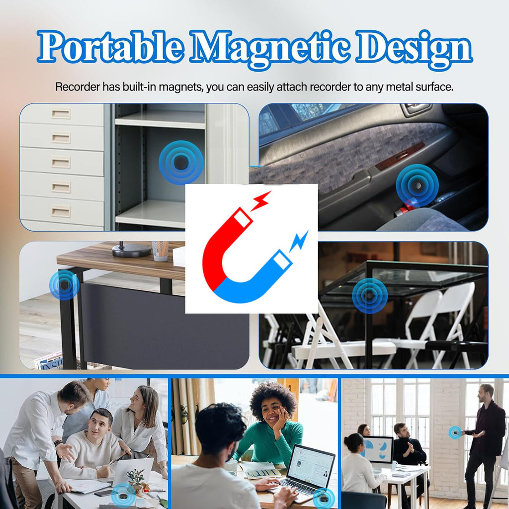 Magnetic Digital Voice Recorder With AI-Triple Noise Reduction,Portable Audio Recorder Compatible With Smart Cell Phone PC Recording Device For Lectures,Meetings,Interviews,Black