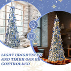 7 FT Snow Flocked Pre-lit Artificial Pop Up Christmas Tree With 200 Warm Lights And Blue & Silver Ornaments For Home Office Store Holiday Deco - The Premium