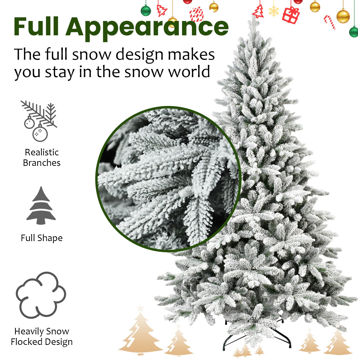 7ft PVC And PE Flocked Hinged Tree, Eco-friendly And Fire-resistant Artificial Christmas Tree, New Material Traditional Christmas Tree Suitable For Holidays, Parties, Offices, And Home Living