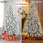 Artificial 5ft Flocked Christmas Tree With 407 PVC Branch Tips, 150L Warm White Led, Round Head, Foldable Base For Indoor Holiday Decorating - The Premium