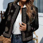 Women's Geometric Print Cardigan, Long Sleeve Open Front Knit Coat For Spring And Fall Semi-Formal Wear