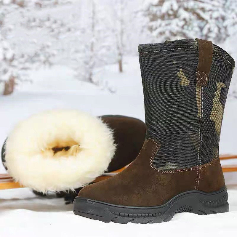 Snow Boots Men's Fur Integrated High-top Long Tube Big Cotton Shoes