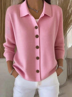 Button-knitted Lapel Sweater Cardigan Coat For Women