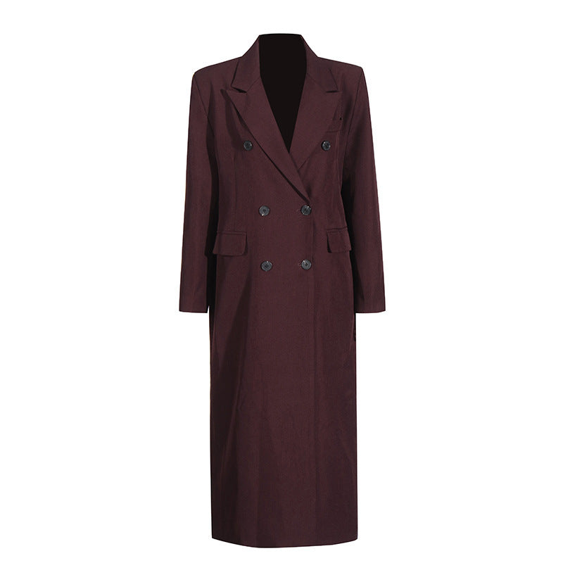 Pure Color All-matching Angola Red Long-cut Coat