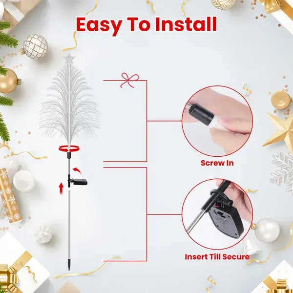 7-Color Solar Christmas Tree Stake Lights 4 Pack, Lifelike Fiber Optic Cedar Design With Star, IP44 Waterproof Outdoor Decor For Yard Lawn Patio For Holiday Yard Walkway Garden Path Decor - The Premium