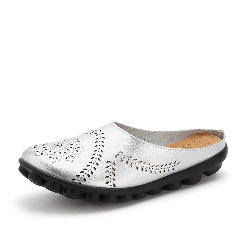 Plus-size Summer Cowhide Peep-toe Half Slippers For Women