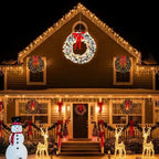 48in Pre-lit Snow Flocked Christmas Wreath, Lighted Artificial Xmas Wreath With 150 Warm White Lights And 450 PVC Tips And DIY Ornaments, For Front Door Gate Wall Xmas Party Decorations, Snowy Green - The Premium