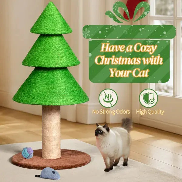 31.5in Christmas Tree Cat Scratcher, Cat Scratching Post For Indoor Cats, Large Sisal Cat Scratching Tree Cat Scratch Tower, Grass Green - The Premium