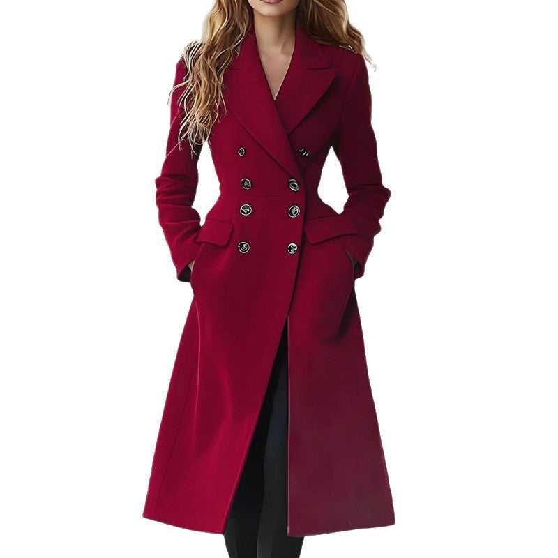 Double Breasted Long Women's Coat Fashion Reversible Woolen Jacket