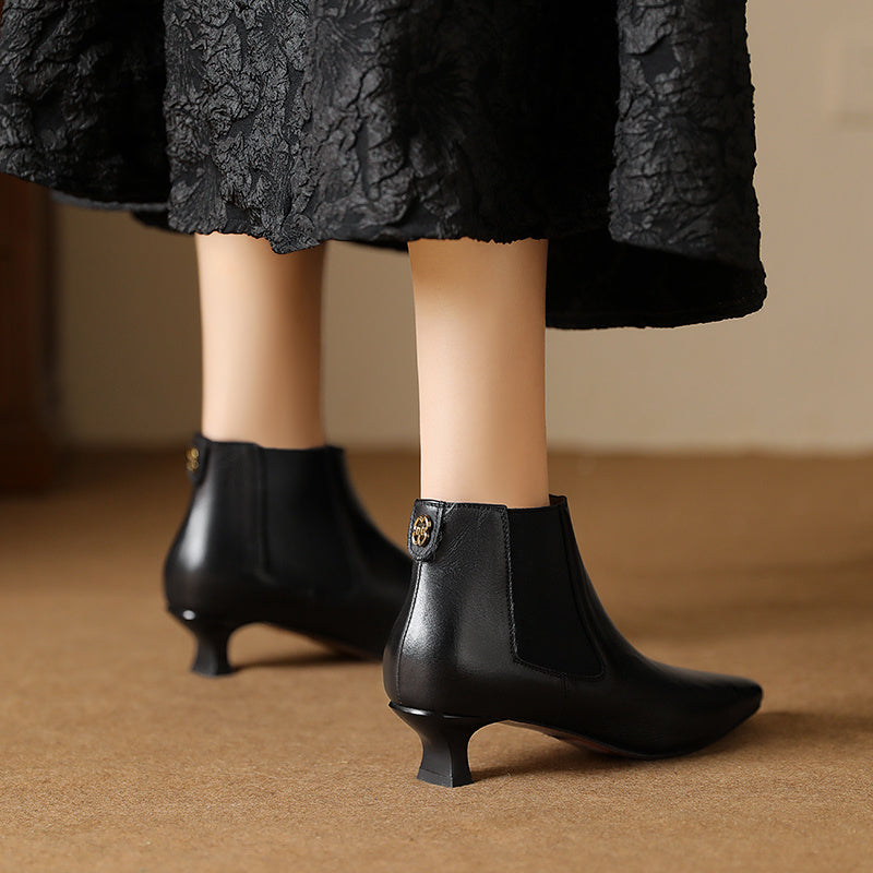 Pointed Toe Kitten Heels Female Commute Style Low Heel Boots