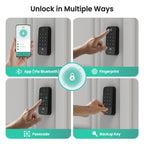 Smart WiFi & Bluetooth Door Lock With Fingerprint, Keypad & Code Entry, App Remote Control, Auto Lock, Black