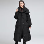 Knee-length Warm Cotton Coat Loose Thicken Waist-cinching Padded Jacket
