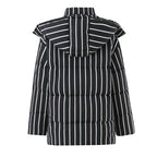 Women's Black Striped Hooded Cotton Coat