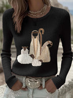 Women's Versatile Casual Blended Jacquard Embroidered Long-sleeve Sweater