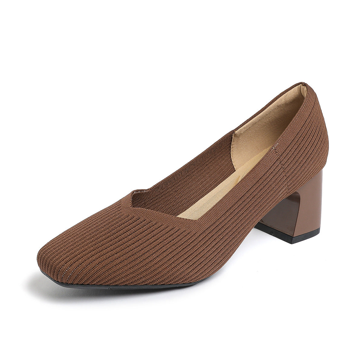 Women's Thick Head Stiletto Knitted Shoes Comfortable And Breathable For Commuting Versatile