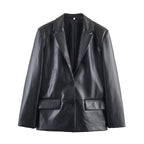 Fashion Temperament Women's Straight Leather Effect Blazer